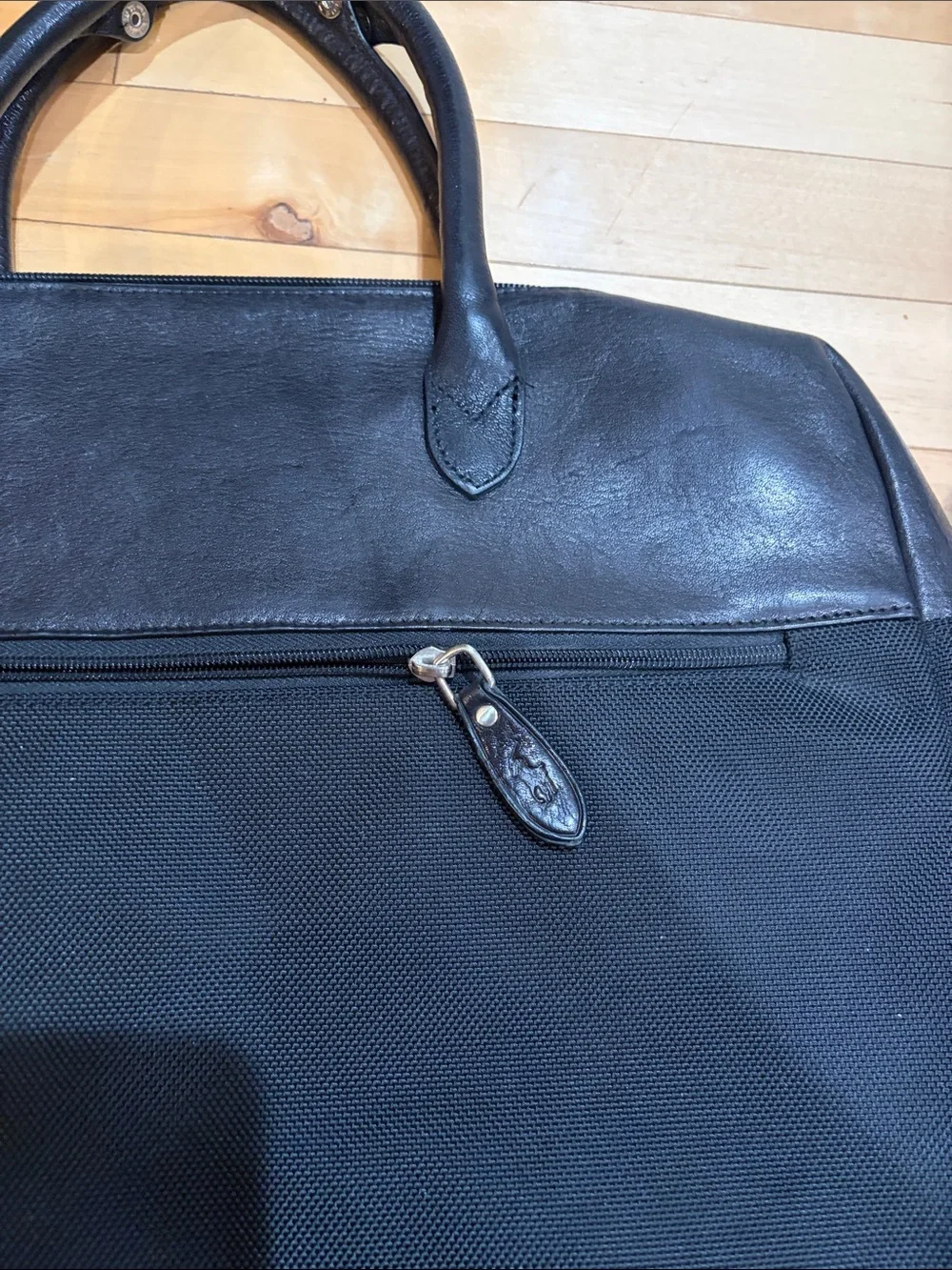 Vintage Polo by Ralph Lauren Black Leather & Nylon Two-Pocket Laptop Briefcase